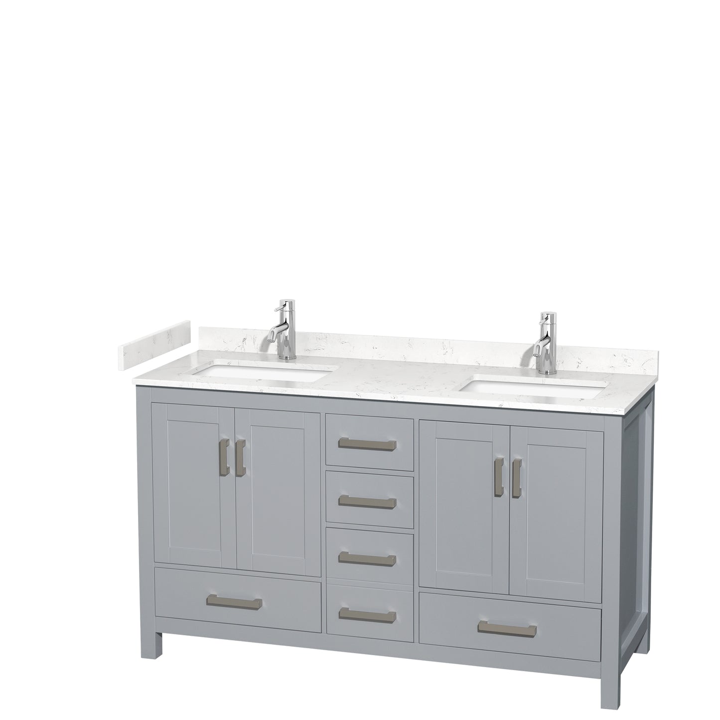 Sheffield 60" Double Vanity in Gray, Carrara Marble Top, Square No Mirror