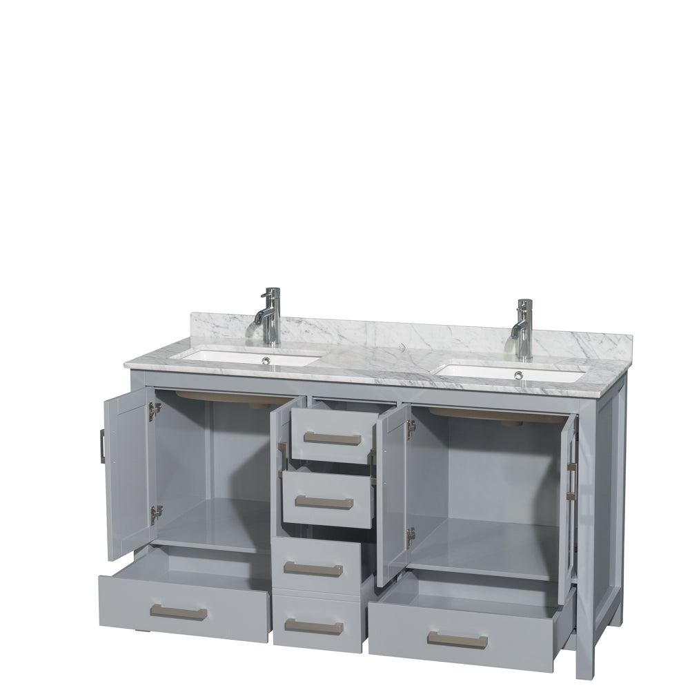 Sheffield 60" Double Vanity in Gray, Top, Square Sinks, No Mirror