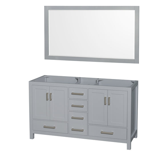Sheffield 60" Double Vanity, No Top, No Sinks, 58" Mirror