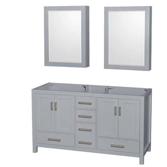 Sheffield 60" Double Vanity, No Top, No Sinks, Medicine Cabinets