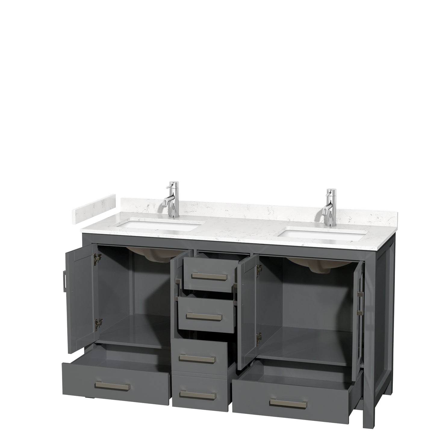 Sheffield 60" Double Vanity in Dark Gray, Carrara Marble Top, Square No Mirror