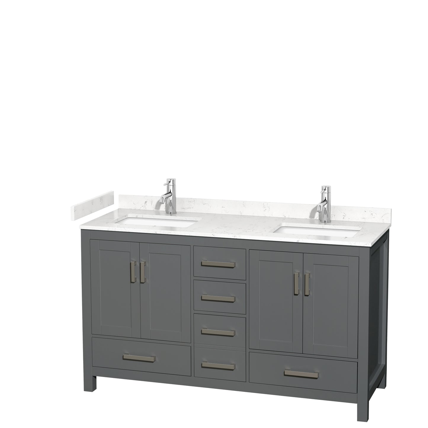 Sheffield 60" Double Vanity in Dark Gray, Carrara Marble Top, Square No Mirror