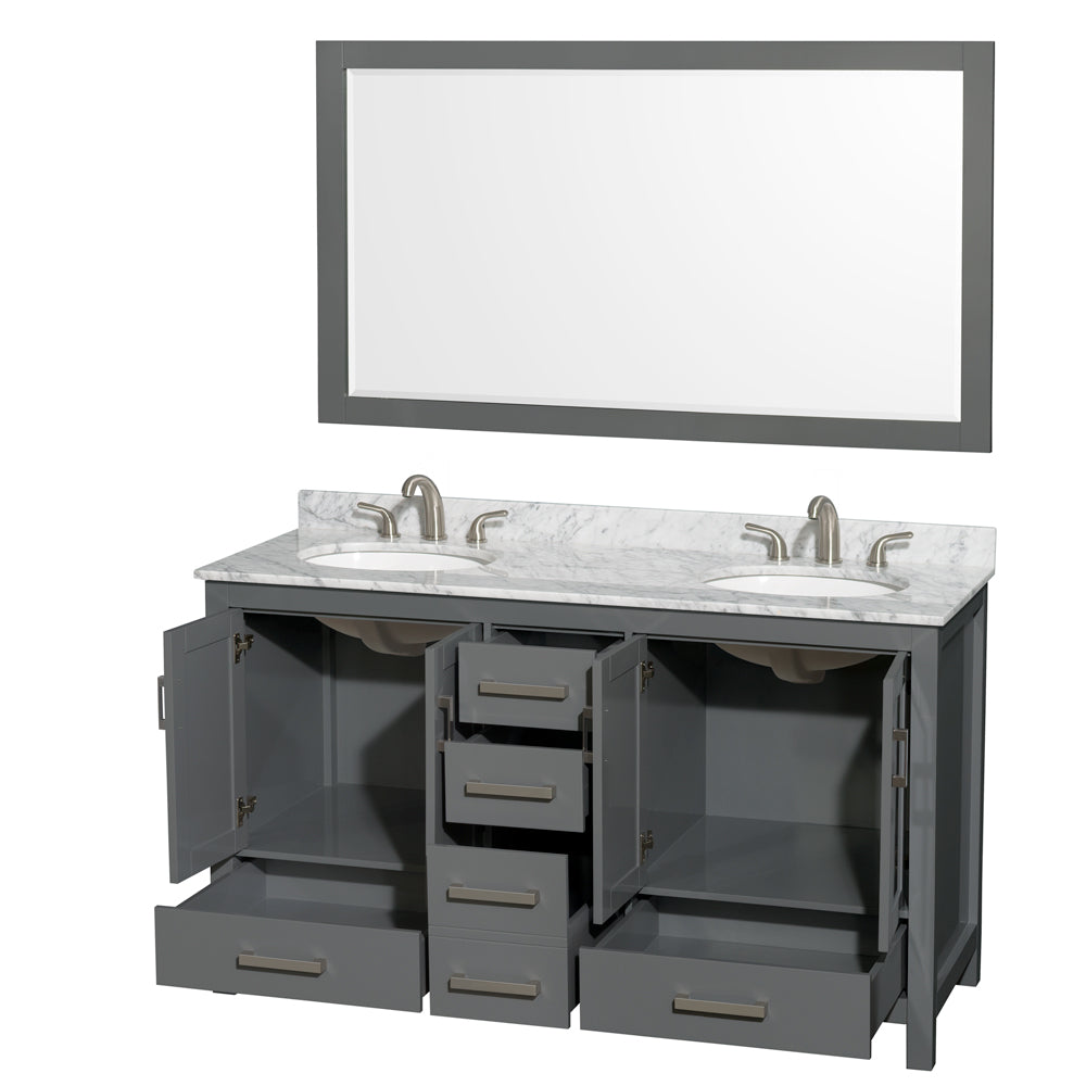 Sheffield 60" Double Vanity in Dark Gray, Top, Oval Sinks, 58" Mirror