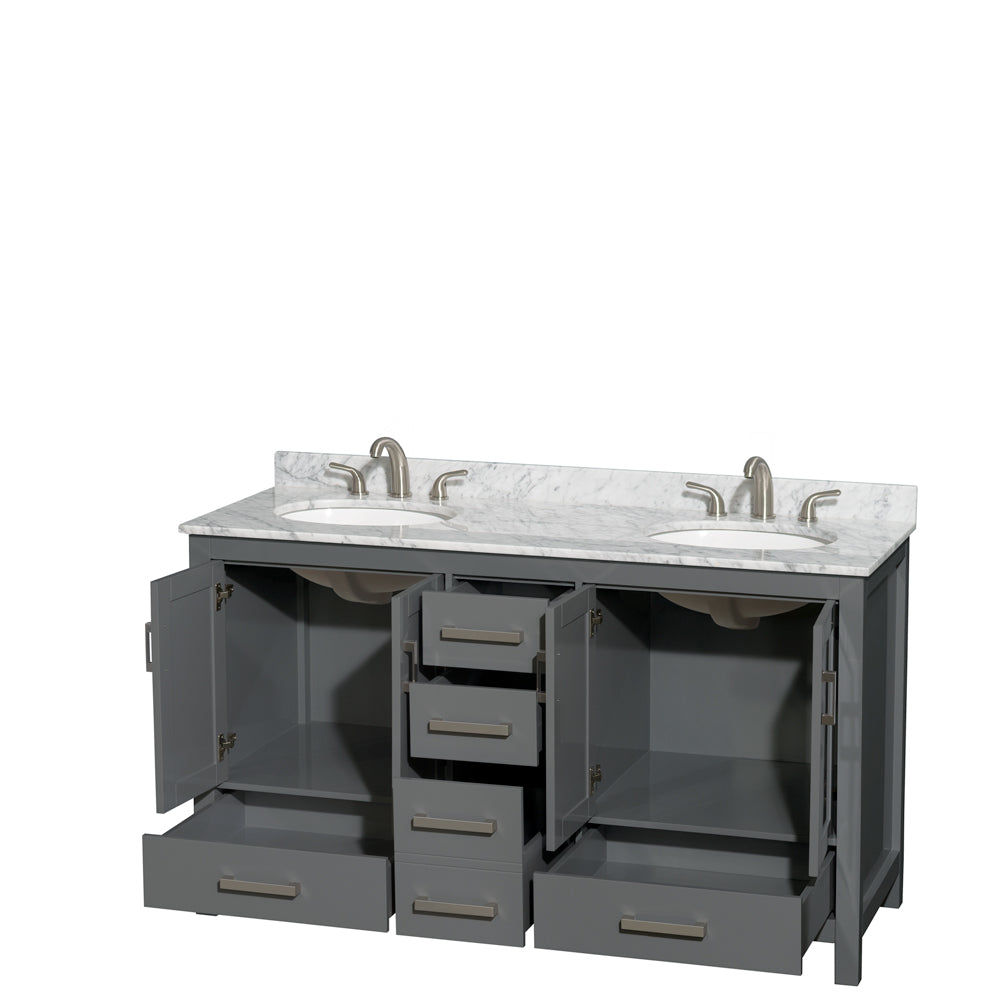 Sheffield 60" Double Vanity in Dark Gray, Top, Oval Sinks, No Mirror