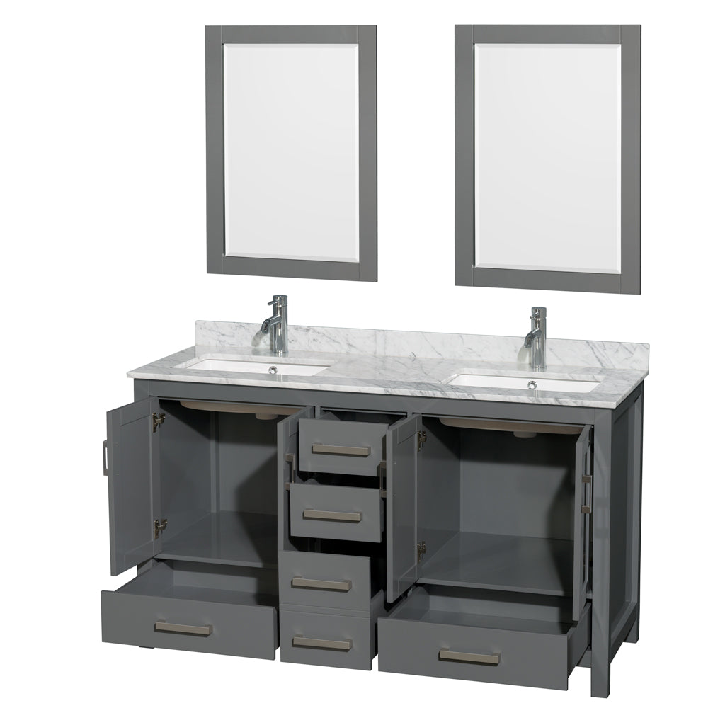 Sheffield 60" Double Vanity in Dark Gray, Top, Square Sinks, 24" Mirrors