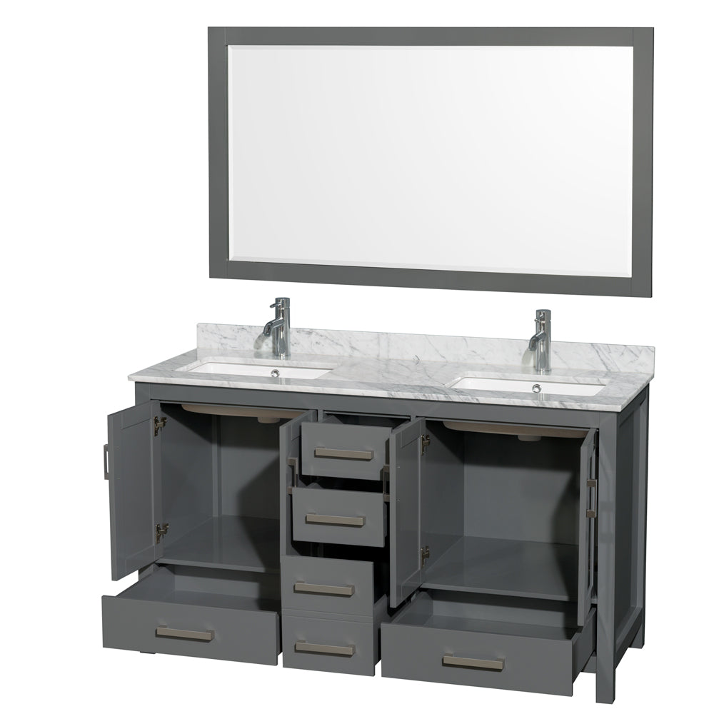 Sheffield 60" Double Vanity in Dark Gray, Top, Square Sinks, 58" Mirror