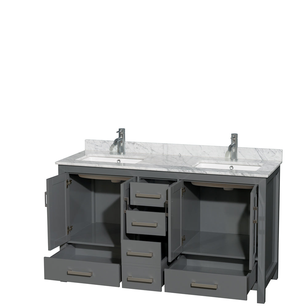 Sheffield 60" Double Vanity in Dark Gray, Top, Square Sinks, No Mirror