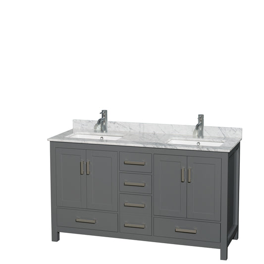 Sheffield 60" Double Vanity in Dark Gray, Top, Square Sinks, No Mirror