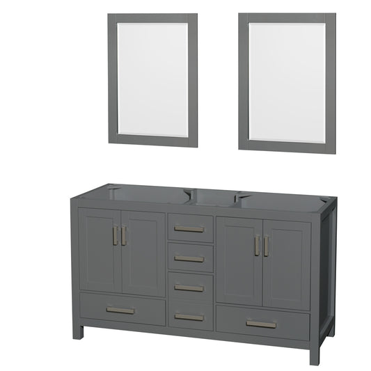 Sheffield 60" Double Vanity in Dark Gray, No Top, No Sinks, 24" Mirrors