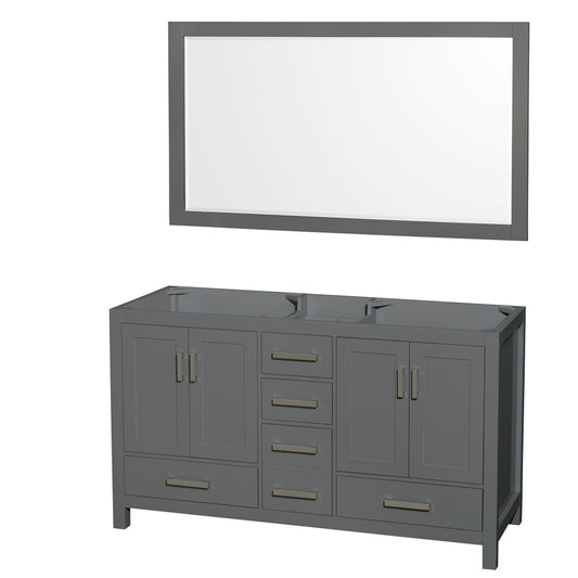 Sheffield 60 inch Double Bathroom Vanity in Dark Gray, No Countertop, No Sinks, and 58 inch Mirror