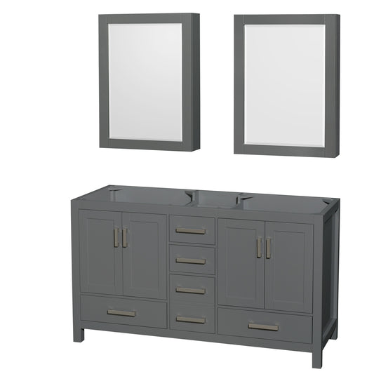Sheffield 60" Double Vanity in Dark Gray, No Top, No Sinks, Medicine Cabinets