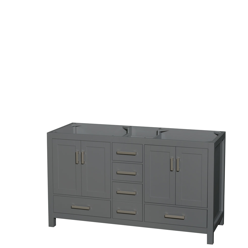 Sheffield 60 inch Double Bathroom Vanity in Dark Gray, No Countertop, No Sinks, and No Mirror