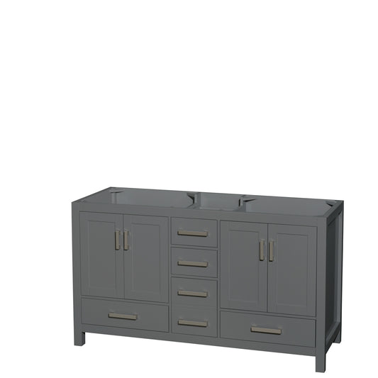 Sheffield 60 inch Double Bathroom Vanity in Dark Gray, No Countertop, No Sinks, and No Mirror