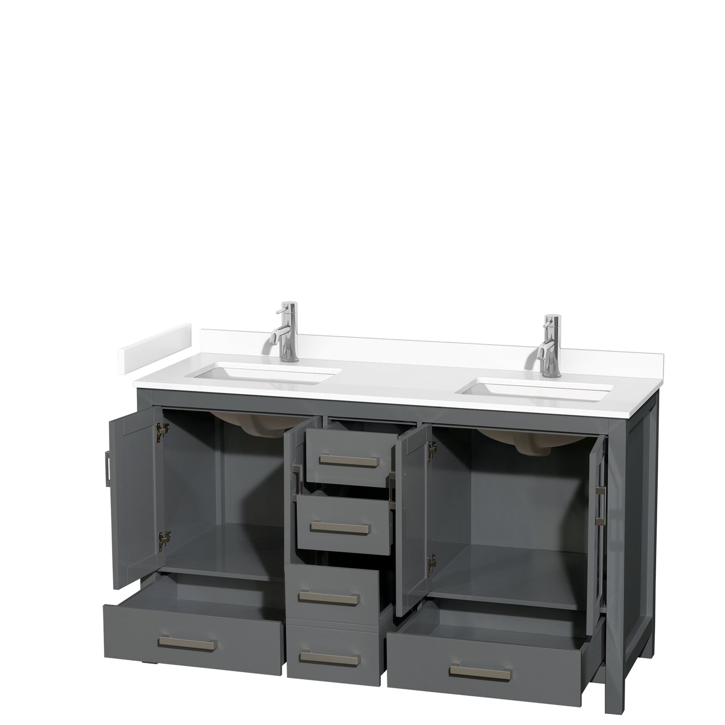 Sheffield 60" Double Vanity in Dark Gray, White Marble Top, Square No Mirror