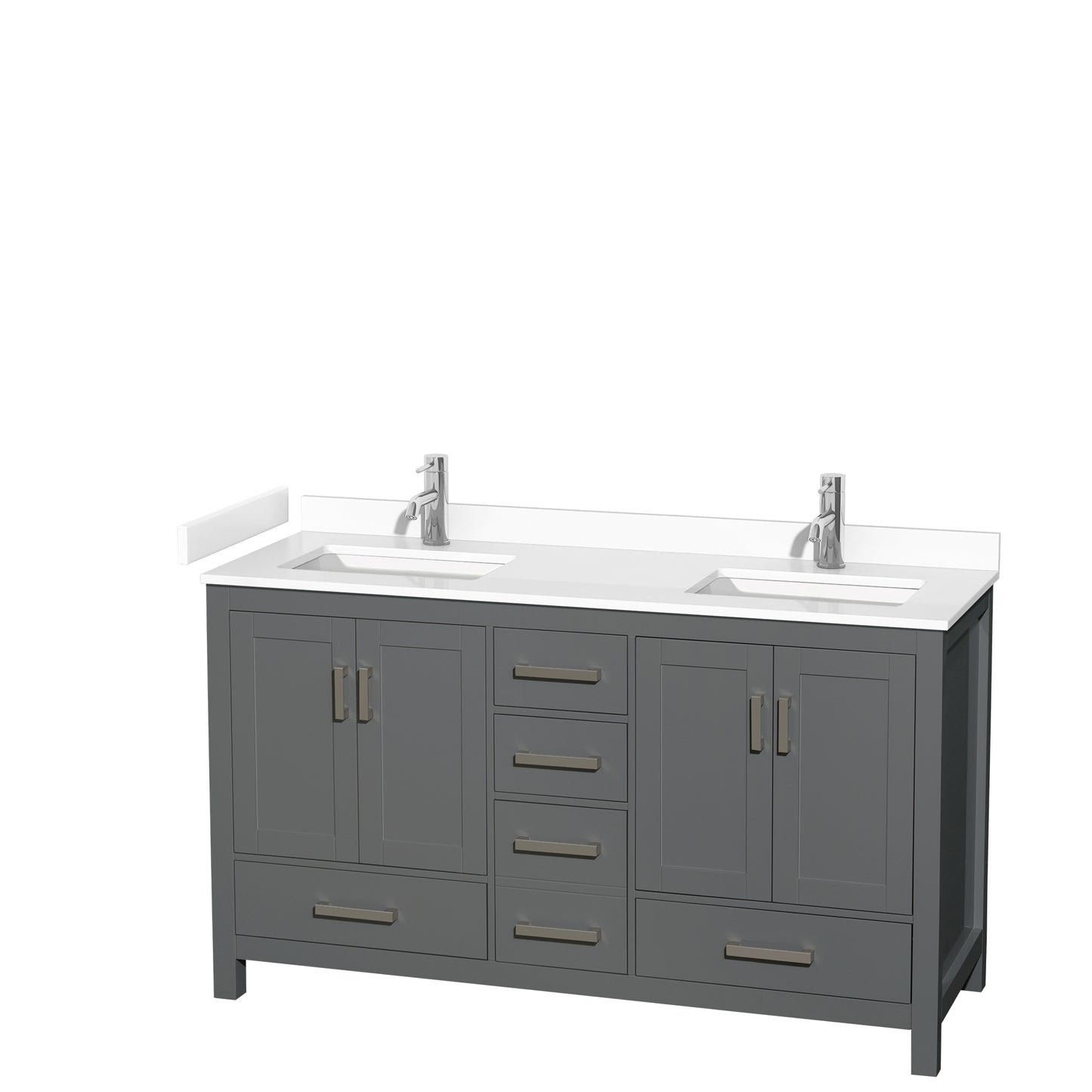 Sheffield 60" Double Vanity in Dark Gray, White Marble Top, Square No Mirror