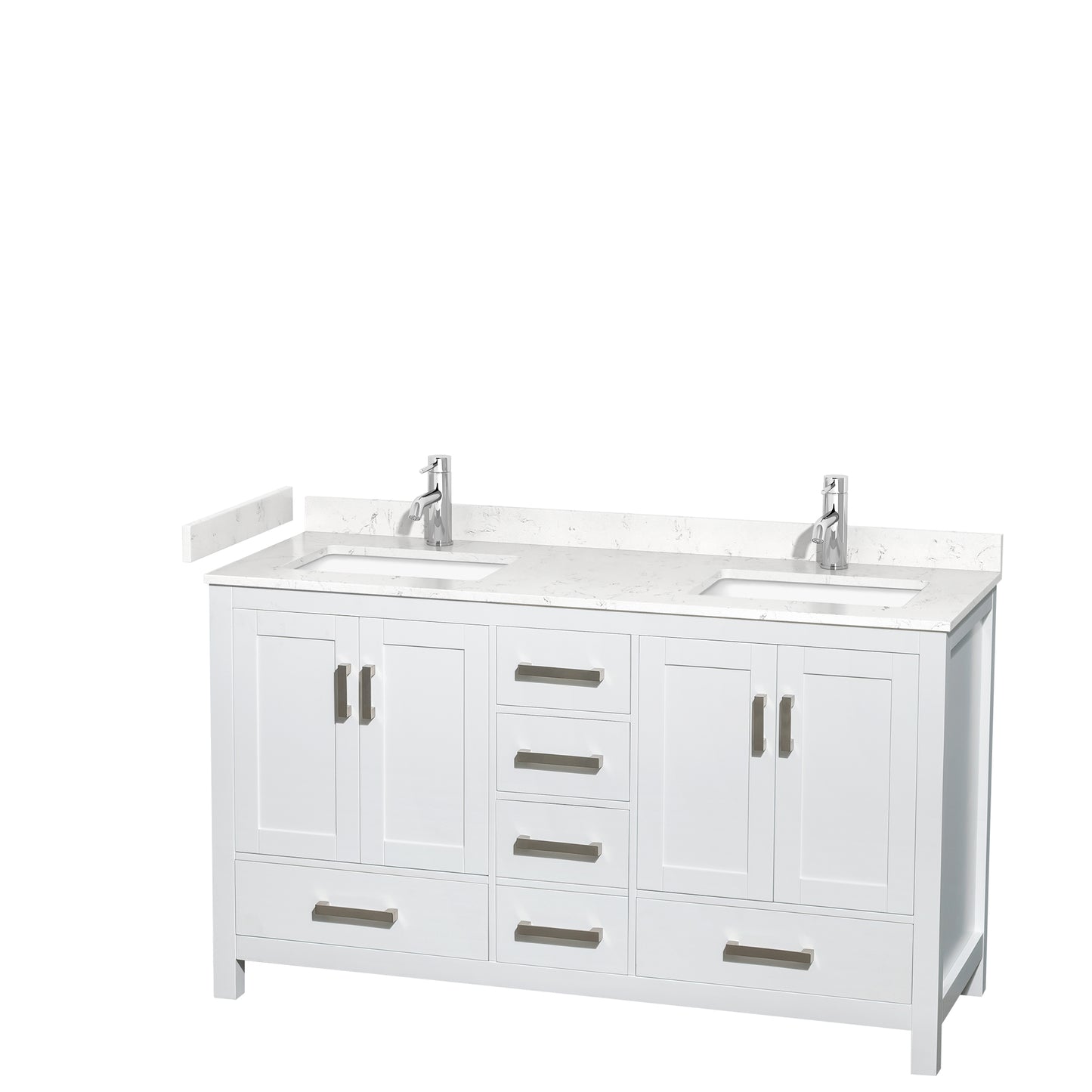 Sheffield 60" Double Vanity in White, Carrara Marble Top, Square No Mirror
