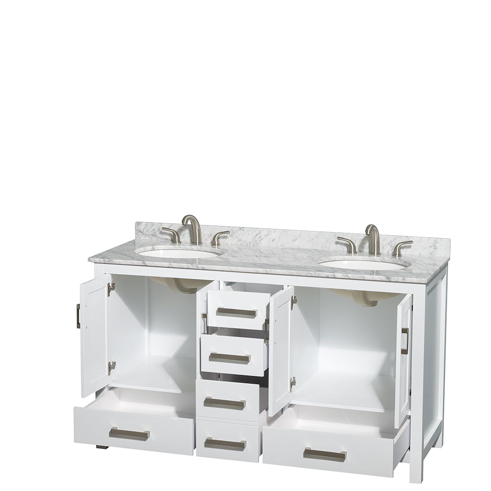 Sheffield 60" Double Vanity in White, Top, Oval Sinks, No Mirror