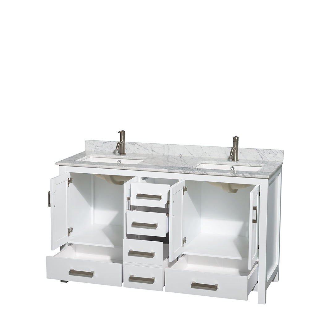Sheffield 60" Double Vanity in White, Top, Square Sinks, No Mirror