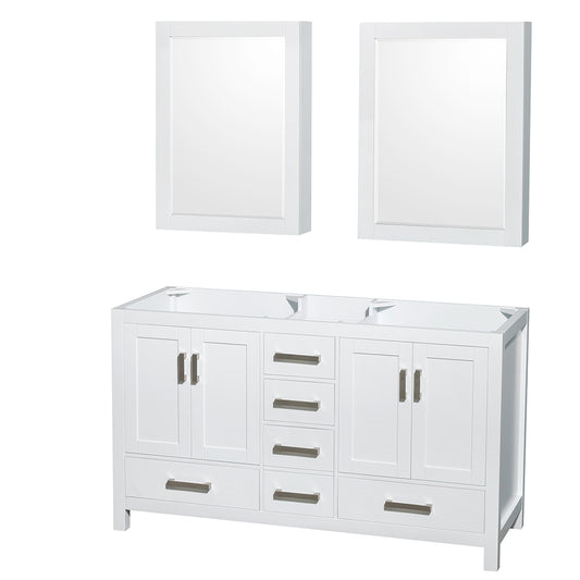 Sheffield 60" Double Vanity in White, No Top, No Sinks, Medicine Cabinets