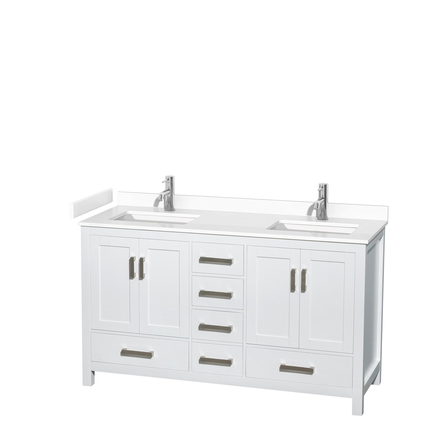 Sheffield 60" Double Vanity in White, White Marble Top, Square No Mirror