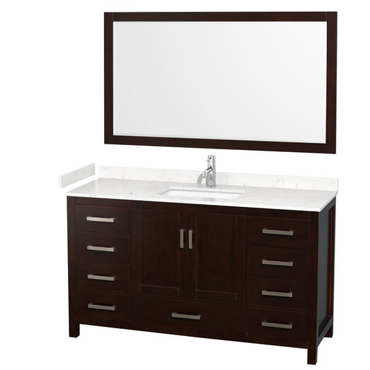 Sheffield 60" Single Vanity in Espresso, Carrara Marble Top, Square 58" Mirror