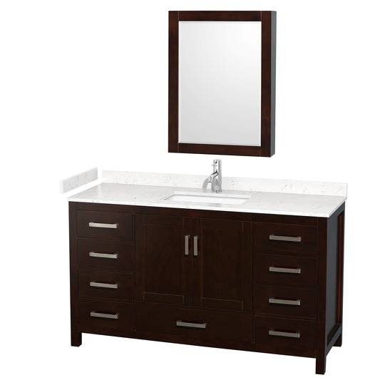 Sheffield 60" Single Vanity in Espresso, Carrara Marble Top, Medicine Cabinet