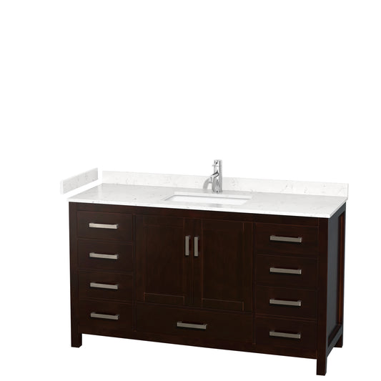 Sheffield 60" Single Vanity in Espresso, Carrara Marble Top, Square No Mirror