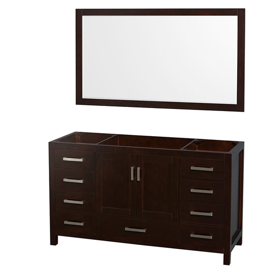 Sheffield 60" Single Vanity in Espresso, No Top, No Sink, 58" Mirror