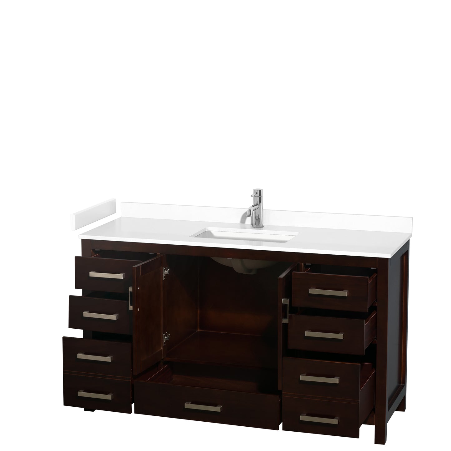 Sheffield 60" Single Vanity in Espresso, White Marble Top, Square No Mirror