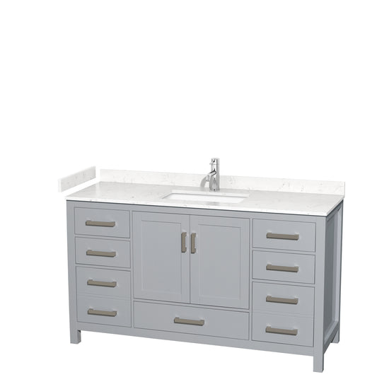 Sheffield 60" Single Vanity in Gray, Carrara Marble Top, Square No Mirror