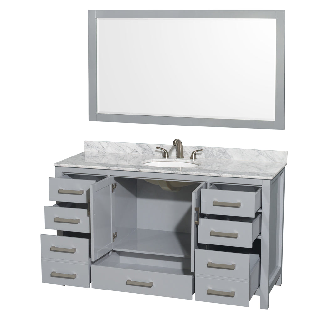 Sheffield 60" Single Vanity in Gray, Top, Oval Sink, 58" Mirror