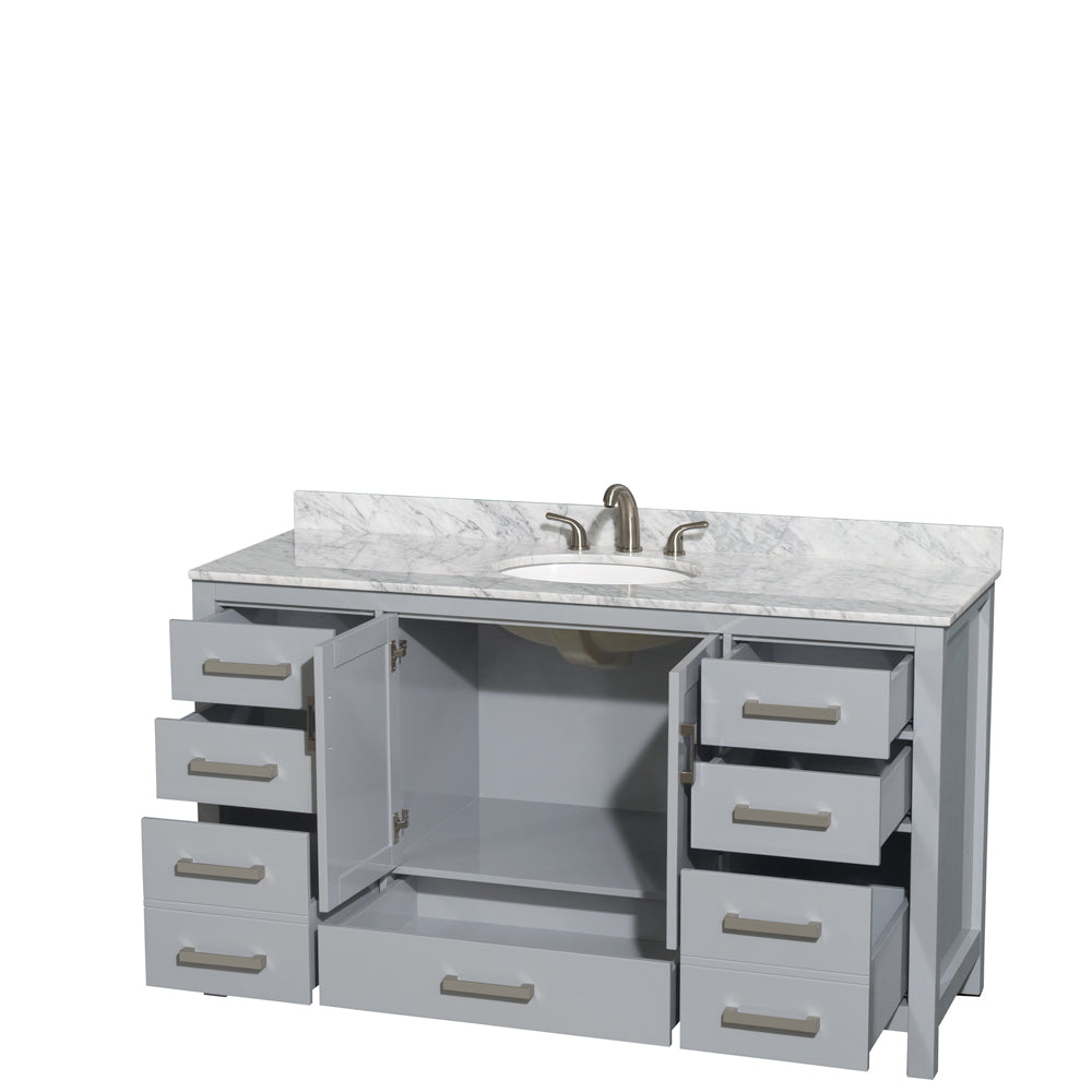 Sheffield 60" Single Vanity in Gray, Top, Oval Sink, No Mirror