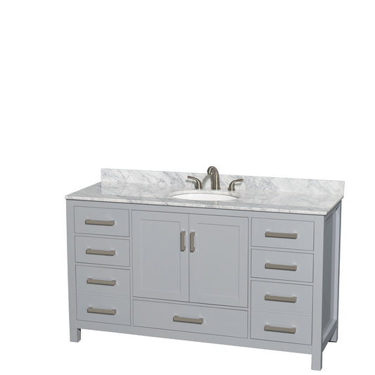 Sheffield 60" Single Vanity in Gray, Top, Oval Sink, No Mirror