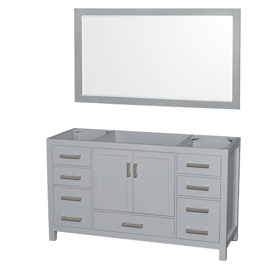 Sheffield 60" Single Vanity in Gray, No Top, No Sink, 58" Mirror