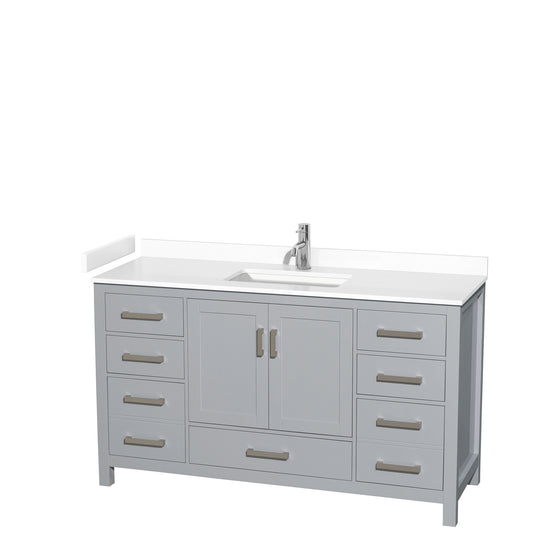 Sheffield 60" Single Vanity in Gray, White Cultured Marble Top, Square No Mirror