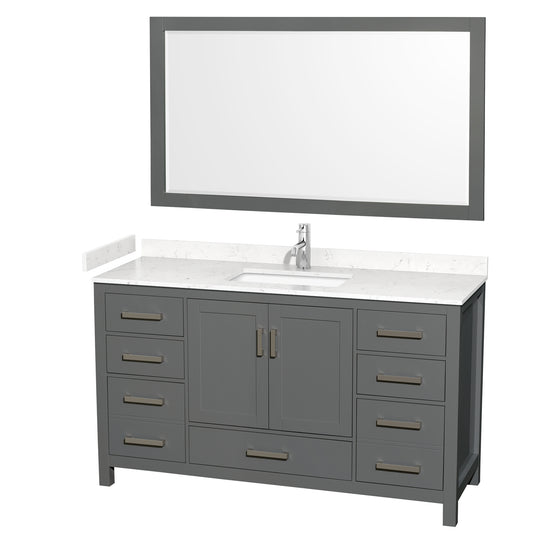 Sheffield 60" Single Vanity in Dark Gray, Carrara Marble Top, Square 58" Mirror