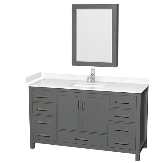 Sheffield 60" Single Vanity in Dark Gray, Carrara Marble Top, Medicine Cabinet