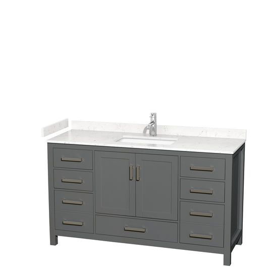Sheffield 60" Single Vanity in Dark Gray, Carrara Marble Top, Square No Mirror