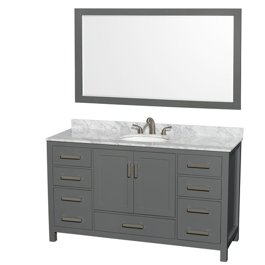 Sheffield 60" Single Vanity in Dark Gray, Top, Oval Sink, 58" Mirror
