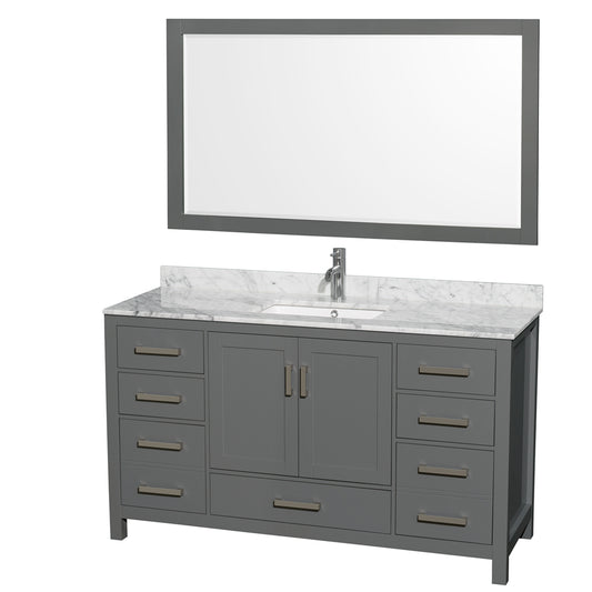 Sheffield 60" Single Vanity in Dark Gray, Top, Square Sink, 58" Mirror