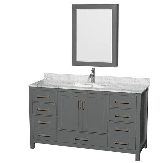 Sheffield 60" Single Vanity in Dark Gray, Top, Square Sink, Medicine Cabinet