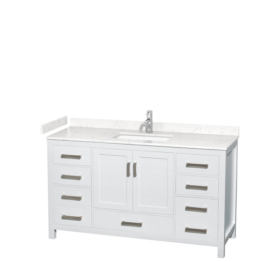 Sheffield 60" Single Vanity in White, Carrara Marble Top, Square No Mirror