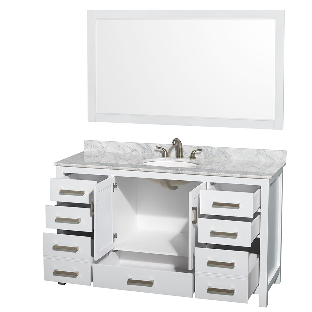 Sheffield 60" Single Vanity in White, Top, Oval Sink, 58" Mirror