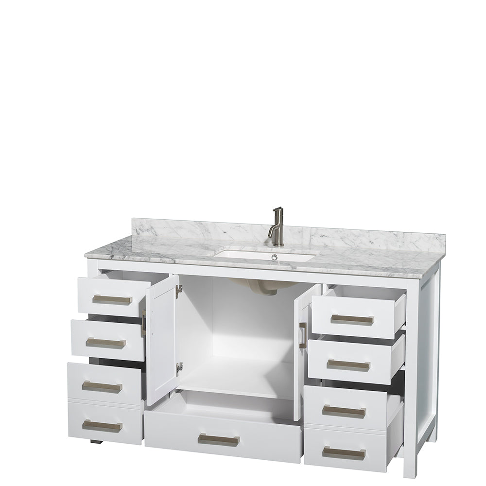 Sheffield 60" Single Vanity in White, Top, Square Sink, No Mirror