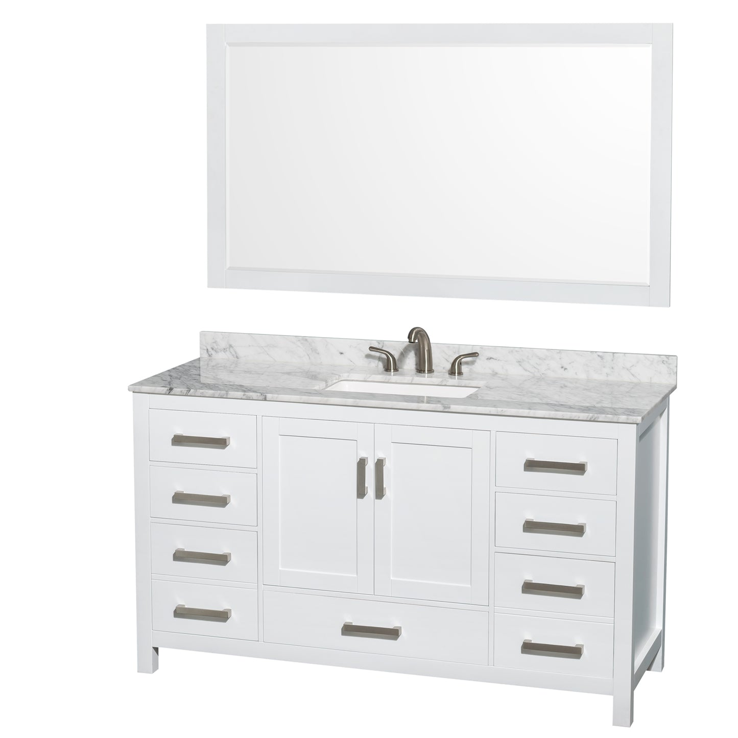 Sheffield 60" Single Vanity in White, Top, Undermount 3-Hole Sink, 58" Mirror