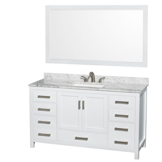 Sheffield 60" Single Vanity in White, Top, Undermount 3-Hole Sink, 58" Mirror