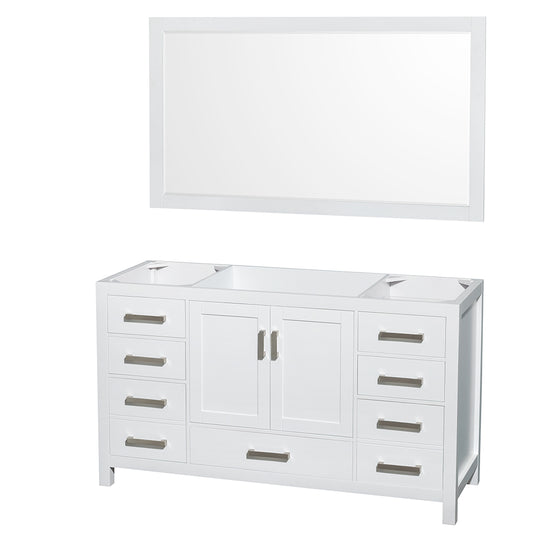 Sheffield 60" Single Vanity in White, No Top, No Sink, 58" Mirror