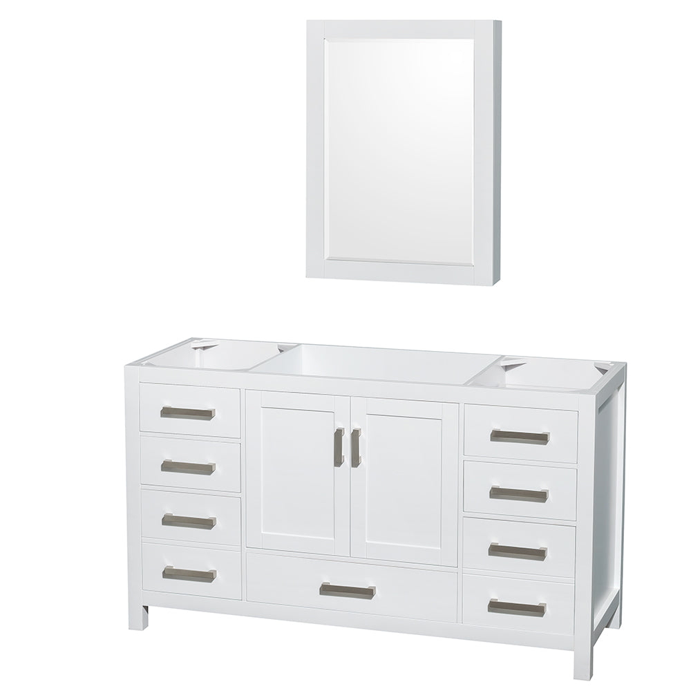 Sheffield 60" Single Vanity in White, No Top, No Sink, Medicine Cabinet