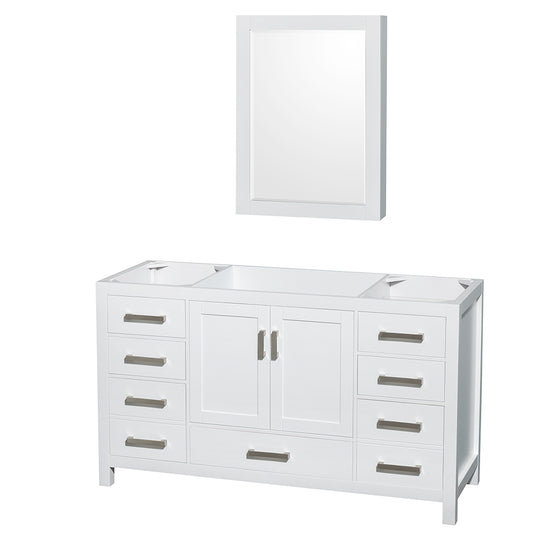 Sheffield 60" Single Vanity in White, No Top, No Sink, Medicine Cabinet
