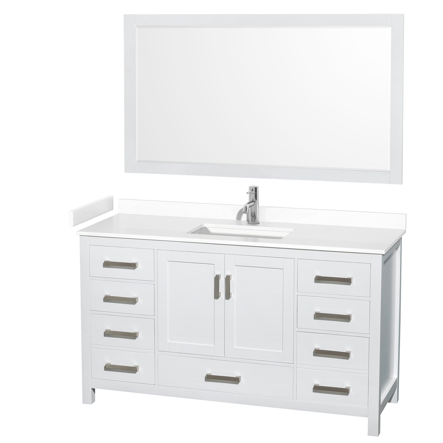 Sheffield 60" Single Vanity in White, White Marble Top, Square 58" Mirror